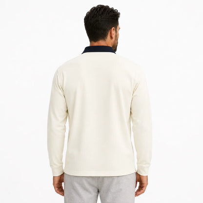 Long-Sleeve Two-Tone Collar Polo Shirt